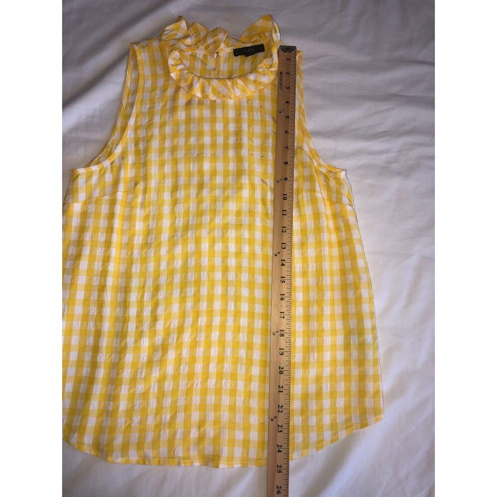 Jcrew Top Yellow Size XS Sleeveless High Neck Gingham Checkered Puckered Summer - Picture 6 of 7